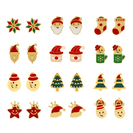 Bild von Umweltfreundliche PVD-Vakuumbeschichtung Süß Weihnachten 18K Echtgold plattiert 304 Edelstahl Mit Stöpsel Ohrring Ohrstecker Für Frauen Geschenk Pfosten-/Drahtstärke: 0.7mm(21 Gauge)