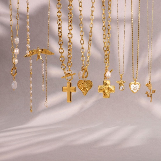 Immagine di 18K Real Gold Plated Pendant Charm Necklace, 304 Stainless Steel For Women, Exquisite Stylish Gift, Vacuum Plating, 1 Piece