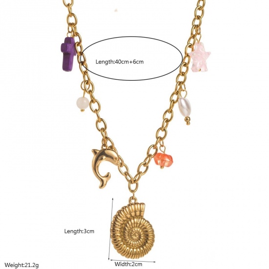 Immagine di 18K Gold Plated Pendant Charm Necklace, 304 Stainless Steel 40cm(15.7") + 6cm(2.4"), For Women, Ocean Jewelry Stylish Gift, Eco-friendly, 1 Piece