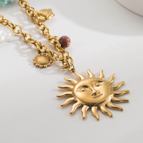 Immagine di 18K Gold Plated Pendant Charm Necklace, 304 Stainless Steel 40cm(15.7") + 6cm(2.4"), For Women, Ocean Jewelry Stylish Gift, Eco-friendly, 1 Piece