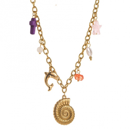 Immagine di 18K Gold Plated Pendant Charm Necklace, 304 Stainless Steel 40cm(15.7") + 6cm(2.4"), For Women, Ocean Jewelry Stylish Gift, Eco-friendly, 1 Piece