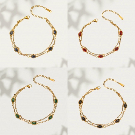 1 Piece Vacuum Plating Stylish Exquisite 18K Real Gold Plated 304 Stainless Steel & Rhinestone Bracelets For Women Gift 17cm(6.7") long