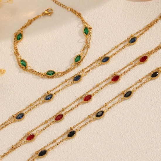 1 Piece Vacuum Plating Stylish Exquisite 18K Real Gold Plated 304 Stainless Steel & Rhinestone Bracelets For Women Gift 17cm(6.7") long の画像