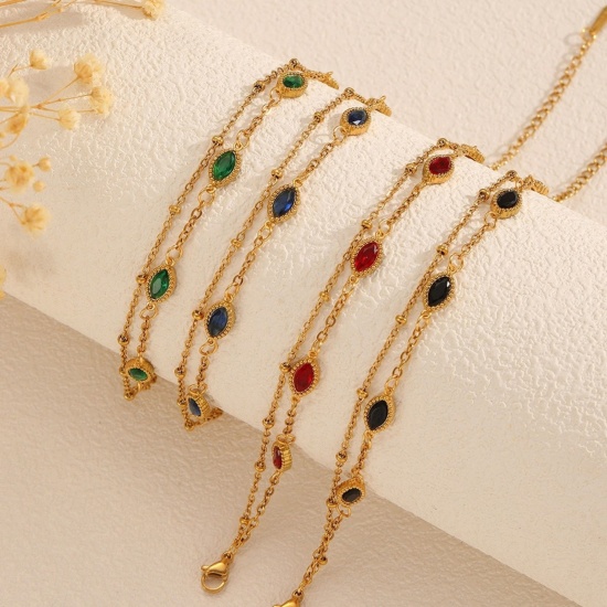 1 Piece Vacuum Plating Stylish Exquisite 18K Real Gold Plated 304 Stainless Steel & Rhinestone Bracelets For Women Gift 17cm(6.7") long の画像