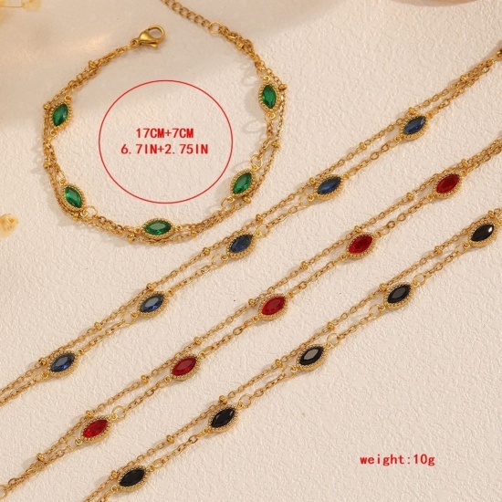 1 Piece Vacuum Plating Stylish Exquisite 18K Real Gold Plated 304 Stainless Steel & Rhinestone Bracelets For Women Gift 17cm(6.7") long の画像