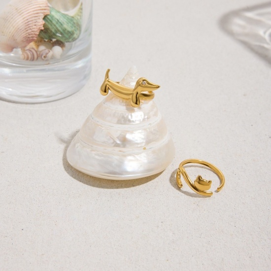 Immagine di 1 Piece Vacuum Plating Sweet & Cute Pet Memorial Multicolor 304 Stainless Steel Open Adjustable Rings For Women Gift