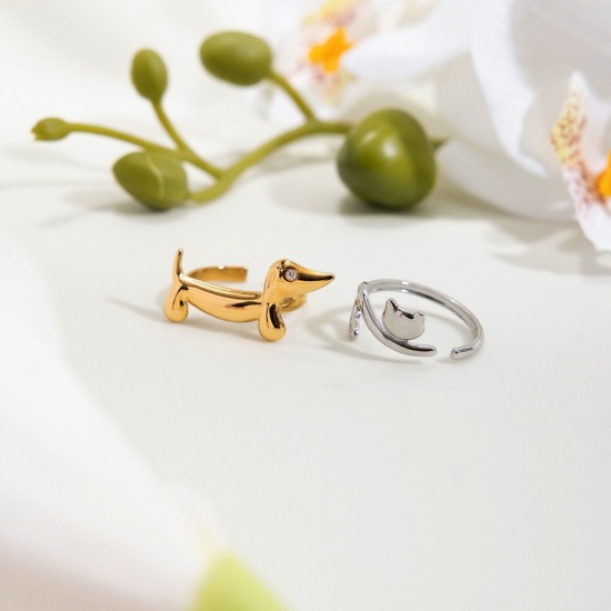 Immagine di 1 Piece Vacuum Plating Sweet & Cute Pet Memorial Multicolor 304 Stainless Steel Open Adjustable Rings For Women Gift