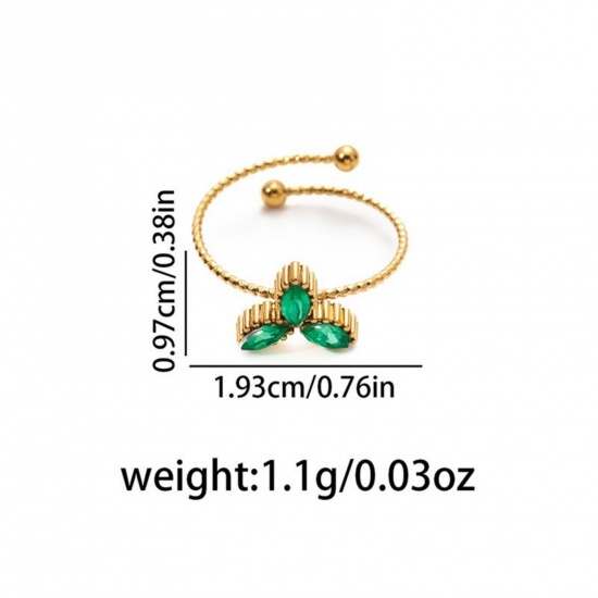 1 Piece Eco-friendly Stylish Exquisite 18K Gold Plated Multicolor 201 Stainless Steel Open Adjustable Leaf Clover Shamrock Rings For Women Gift 19.3mm(US Size 9.5) の画像
