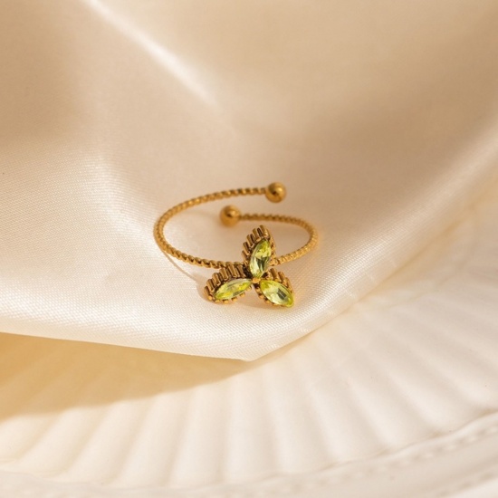 1 Piece Eco-friendly Stylish Exquisite 18K Gold Plated Multicolor 201 Stainless Steel Open Adjustable Leaf Clover Shamrock Rings For Women Gift 19.3mm(US Size 9.5) の画像