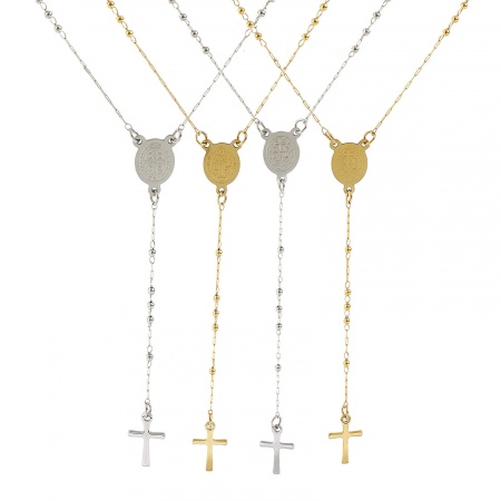 Bunt Perlenkette Kreuz Gebetsperlen Rosenkranz Halskette, 304 Edelstahl 53cm, Für Frauen, Religiös Retro Geschenk, Umweltfreundlich