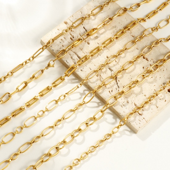 Picture of 18K Real Gold Plated Handmade Link Chain Necklace, 304 Stainless Steel 40cm(15.7") + 5cm(2"), For Women, Simple & Casual Exquisite Gift, Eco-friendly PVD Vacuum Plating