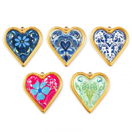 Immagine di 2 Pz Placcatura Sottovuoto PVD Ecologica 304 Acciaio Inossidabile San Valentino Ciondoli Pendenti 18K Vero Oro Placcato Cuore Stampato 3.1cm x 2.9cm