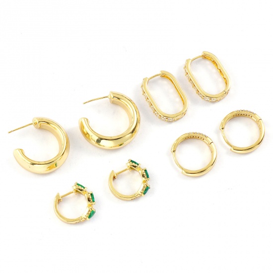 Picture of 1 Pair Eco-friendly Stylish Exquisite 18K Real Gold Plated Brass Hoop Earrings For Women Gift