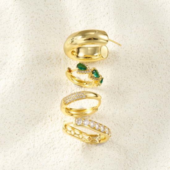 Picture of 1 Pair Eco-friendly Stylish Exquisite 18K Real Gold Plated Brass Hoop Earrings For Women Gift