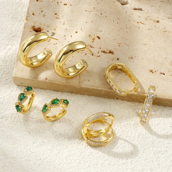 Picture of 1 Pair Eco-friendly Stylish Exquisite 18K Real Gold Plated Brass Hoop Earrings For Women Gift