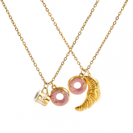 18K Vero Oro Placcato Catena a Cavo Collana con Ciondolo, 304 Acciaio Inossidabile 45cm + 5cm, Per Donne, Rosa Smalto Squisito Elegante Regalo, Placcatura Sottovuoto PVD Ecologica, 1 Pz