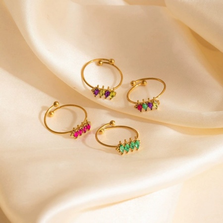 1 Piece Eco-friendly Stylish Exquisite 18K Gold Plated Stainless Steel & Cubic Zirconia Open Adjustable Rings For Women Gift 20.6mm(US Size 11)