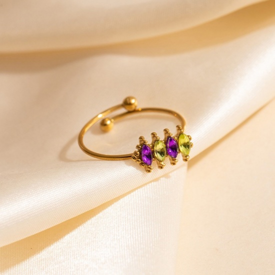 Изображение 1 Piece Eco-friendly Stylish Exquisite 18K Gold Plated Stainless Steel & Cubic Zirconia Open Adjustable Rings For Women Gift 20.6mm(US Size 11)