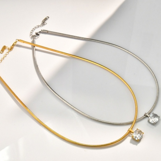 Immagine di Multicolor Choker Necklace, 304 Stainless Steel 40cm(15.7") + 5cm(2"), For Women, Clear Rhinestone Stylish Exquisite Gift, Vacuum Plating, 1 Piece