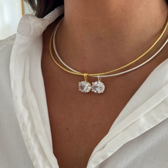 Immagine di Multicolor Choker Necklace, 304 Stainless Steel 40cm(15.7") + 5cm(2"), For Women, Clear Rhinestone Stylish Exquisite Gift, Vacuum Plating, 1 Piece