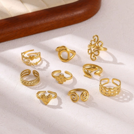Imagen de 1 Piece Eco-friendly Stylish Exquisite 18K Gold Plated 304 Stainless Steel Open Adjustable Rings For Women Gift