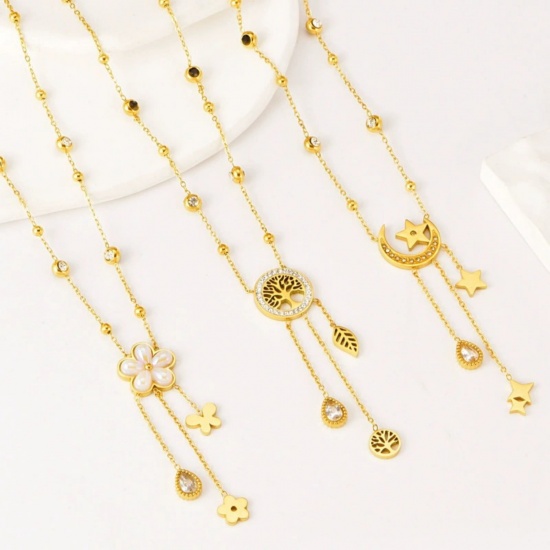 Image de 18K Real Gold Plated Pendant Charm Necklace, 304 Stainless Steel For Women, Exquisite Stylish Gift, Vacuum Plating, 1 Piece