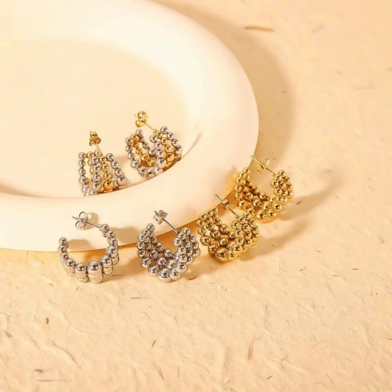 Imagen de 1 Pair Eco-friendly Stylish Exquisite Multicolor 304 Stainless Steel C Shaped Hoop Earrings For Women Gift 15mm Dia.