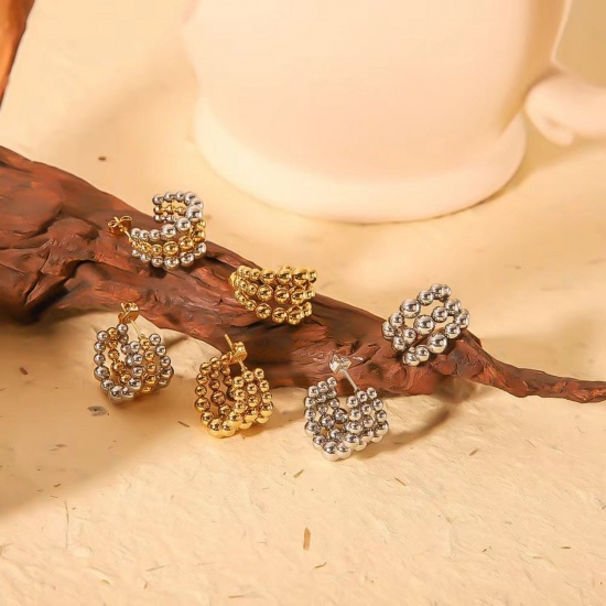 Imagen de 1 Pair Eco-friendly Stylish Exquisite Multicolor 304 Stainless Steel C Shaped Hoop Earrings For Women Gift 15mm Dia.