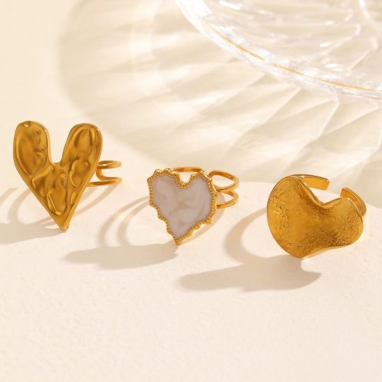 Imagen de 1 Piece Eco-friendly Stylish Valentine's Day 18K Gold Plated 304 Stainless Steel Open Adjustable Heart Rings For Women Gift 16.9mm(US Size 6.5)