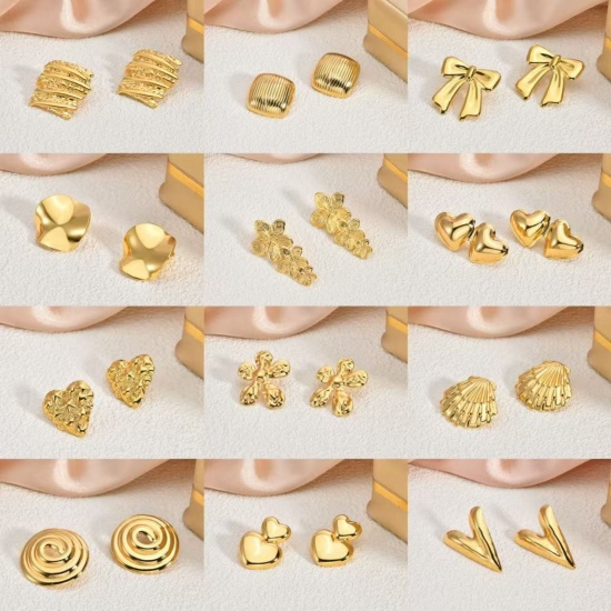 Immagine di 1 Pair Eco-friendly Dainty Stylish 18K Gold Plated 304 Stainless Steel Pentagram Star Ear Post Stud Earrings For Women Gift