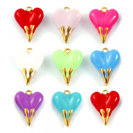 Immagine di 1 Pz Placcatura Sottovuoto PVD Ecologica Impermeabile Anti-Ossidante Ipoallergenico 304 Acciaio Inossidabile San Valentino Ciondoli 18K Vero Oro Placcato Smalto Cuore 3D 24mm x 19mm