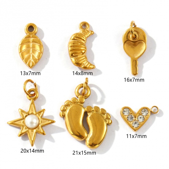 Picture of 2 PCs Eco-friendly PVD Vacuum Plating Waterproof Anti-Tarnish Hypoallergenic 304 Stainless Steel Charms 18K Real Gold Plated