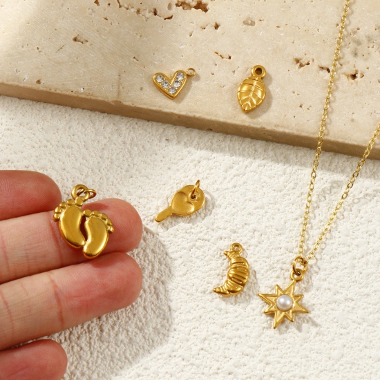 Picture of 2 PCs Eco-friendly PVD Vacuum Plating Waterproof Anti-Tarnish Hypoallergenic 304 Stainless Steel Charms 18K Real Gold Plated