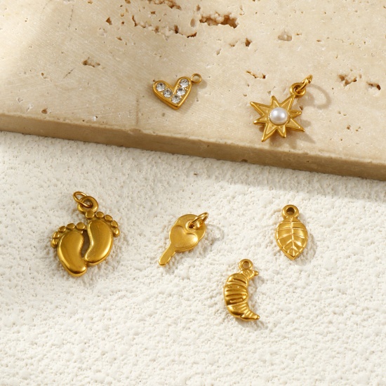 Picture of 2 PCs Eco-friendly PVD Vacuum Plating Waterproof Anti-Tarnish Hypoallergenic 304 Stainless Steel Charms 18K Real Gold Plated