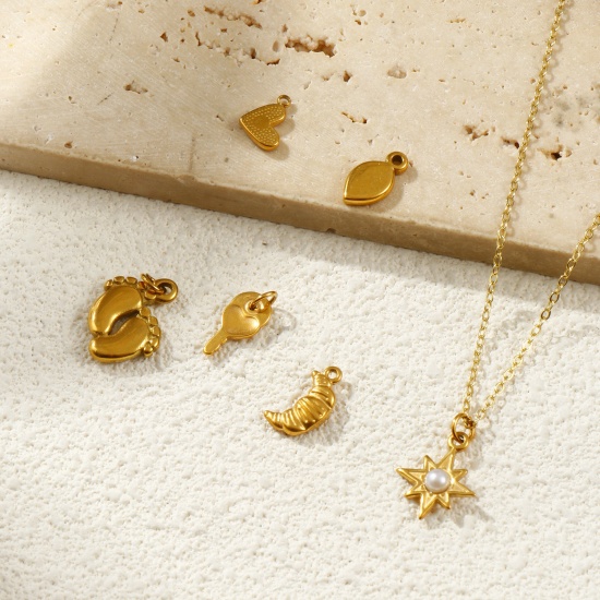 Picture of 2 PCs Eco-friendly PVD Vacuum Plating Waterproof Anti-Tarnish Hypoallergenic 304 Stainless Steel Charms 18K Real Gold Plated