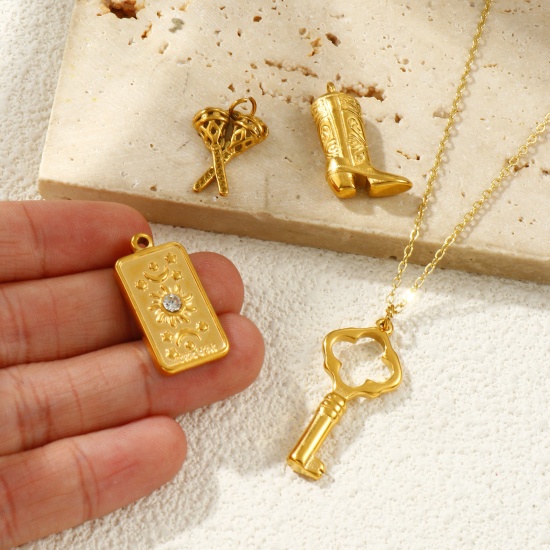 Picture of 1 Piece Eco-friendly PVD Vacuum Plating Waterproof Anti-Tarnish Hypoallergenic 304 Stainless Steel Charms 18K Real Gold Plated