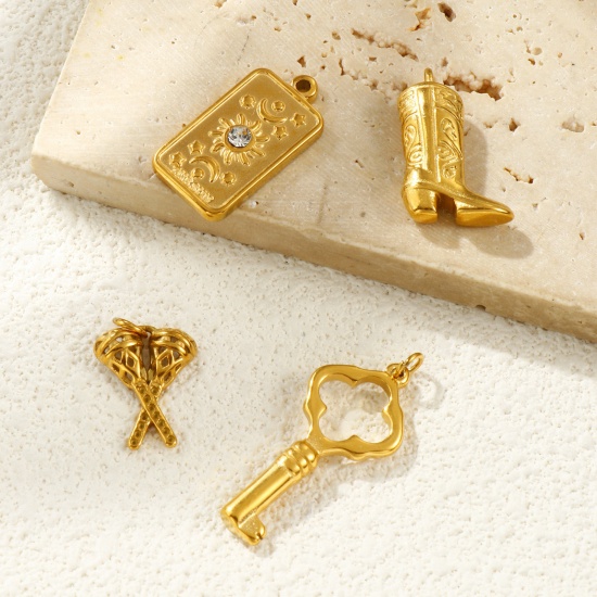 Picture of 1 Piece Eco-friendly PVD Vacuum Plating Waterproof Anti-Tarnish Hypoallergenic 304 Stainless Steel Charms 18K Real Gold Plated