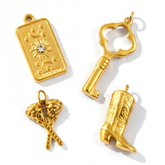 Picture of 1 Piece Eco-friendly PVD Vacuum Plating Waterproof Anti-Tarnish Hypoallergenic 304 Stainless Steel Charms 18K Real Gold Plated