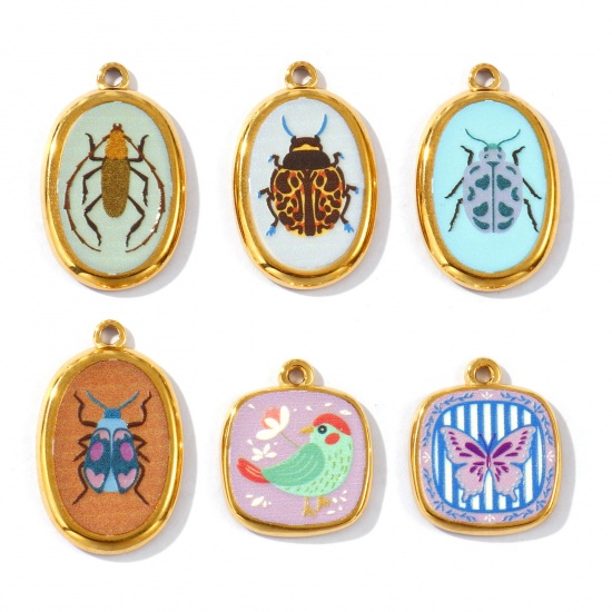 Picture of 2 PCs Eco-friendly PVD Vacuum Plating Waterproof Anti-Tarnish Hypoallergenic 304 Stainless Steel Charms 18K Real Gold Plated Insect Printed