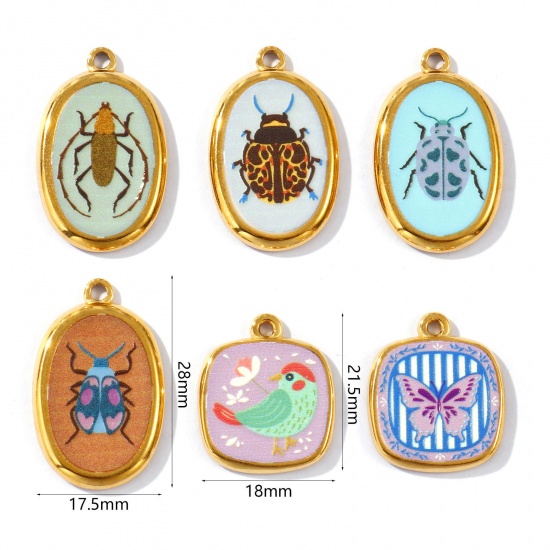 Picture of 2 PCs Eco-friendly PVD Vacuum Plating Waterproof Anti-Tarnish Hypoallergenic 304 Stainless Steel Charms 18K Real Gold Plated Insect Printed