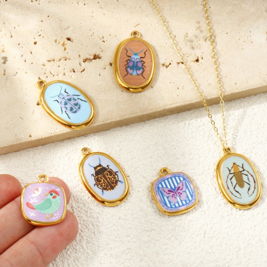 Picture of 2 PCs Eco-friendly PVD Vacuum Plating Waterproof Anti-Tarnish Hypoallergenic 304 Stainless Steel Charms 18K Real Gold Plated Insect Printed
