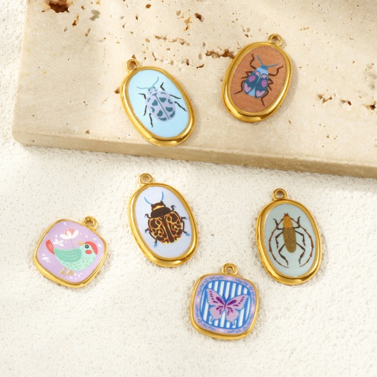 Picture of 2 PCs Eco-friendly PVD Vacuum Plating Waterproof Anti-Tarnish Hypoallergenic 304 Stainless Steel Charms 18K Real Gold Plated Insect Printed