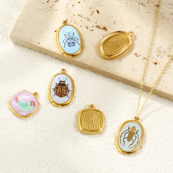 Picture of 2 PCs Eco-friendly PVD Vacuum Plating Waterproof Anti-Tarnish Hypoallergenic 304 Stainless Steel Charms 18K Real Gold Plated Insect Printed