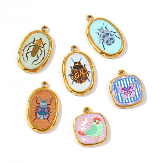 Picture of 2 PCs Eco-friendly PVD Vacuum Plating Waterproof Anti-Tarnish Hypoallergenic 304 Stainless Steel Charms 18K Real Gold Plated Insect Printed