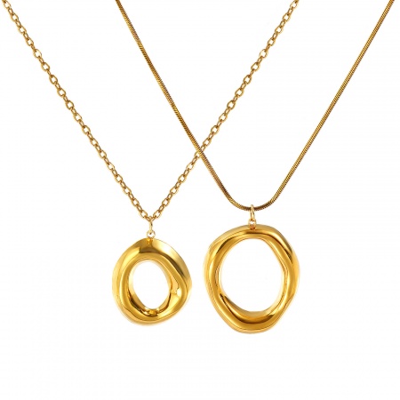 Picture of Wholesale Oval Pendant Charm Necklace, 18K Real Gold Plated 304 Stainless Steel Women's Eco-friendly PVD Vacuum Plating Waterproof Anti-Tarnish Hypoallergenic Exquisite Stylish Gift Jewelry For Retailer, 45cm(17.7") + 5cm(2") long, 1 Piece