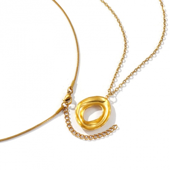 Picture of Wholesale Oval Pendant Charm Necklace, 18K Real Gold Plated 304 Stainless Steel Women's Eco-friendly PVD Vacuum Plating Waterproof Anti-Tarnish Hypoallergenic Exquisite Stylish Gift Jewelry For Retailer, 45cm(17.7") + 5cm(2") long, 1 Piece