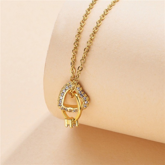 Immagine di 18K Gold Plated Pendant Charm Necklace, 304 Stainless Steel & Brass 40cm(15.7") + 5cm(2"), For Women, Valentine's Day Dainty Gift, Eco-friendly, 1 Piece