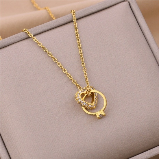 Immagine di 18K Gold Plated Pendant Charm Necklace, 304 Stainless Steel & Brass 40cm(15.7") + 5cm(2"), For Women, Valentine's Day Dainty Gift, Eco-friendly, 1 Piece
