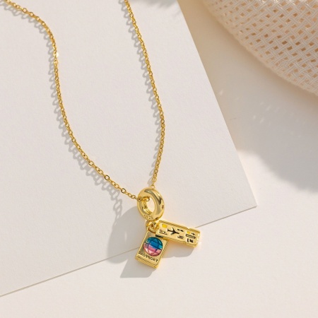 18K Gold Plated Pendant Charm Necklace, 304 Stainless Steel & Brass 40cm(15.7