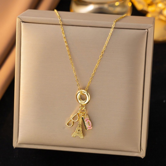 Immagine di 18K Gold Plated Pendant Charm Necklace, 304 Stainless Steel & Brass 40cm(15.7") + 5cm(2"), For Women, Stylish Dainty Gift, Eco-friendly, 1 Piece